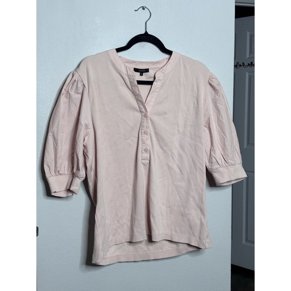 Quince Women Cotton Mixed Media Puff Sleeve Top Ballet Slipper Sleeved XL